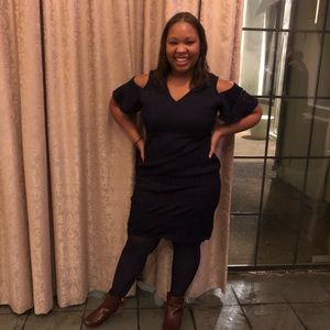 Navy dress with shoulder